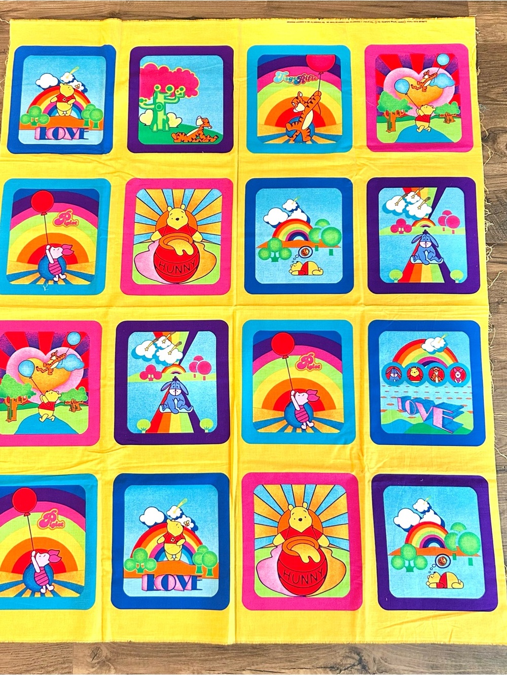 Fabric Rainbow Pooh 35”x 45” Bright Panels Disney Springs Industries Quilt